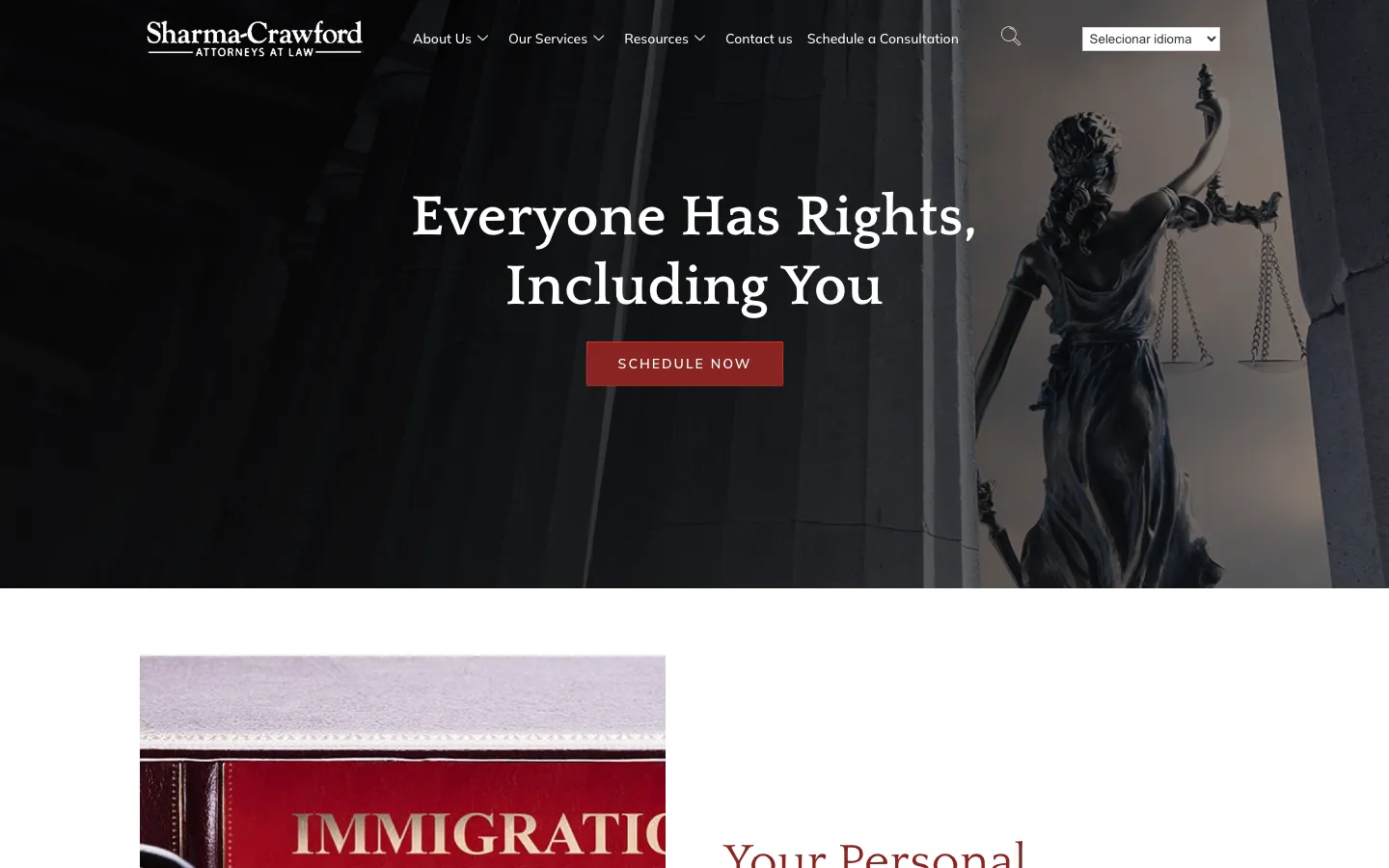 Screenshot of the Sharma-Crawford Attorneys at Law, LLC website