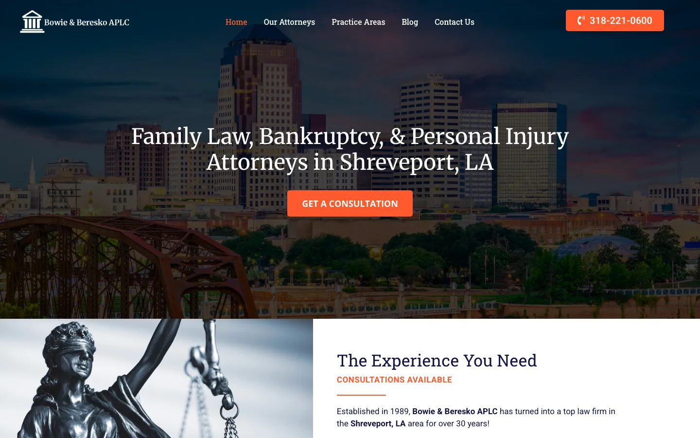 Screenshot of the Bowie & Beresko, APLC website