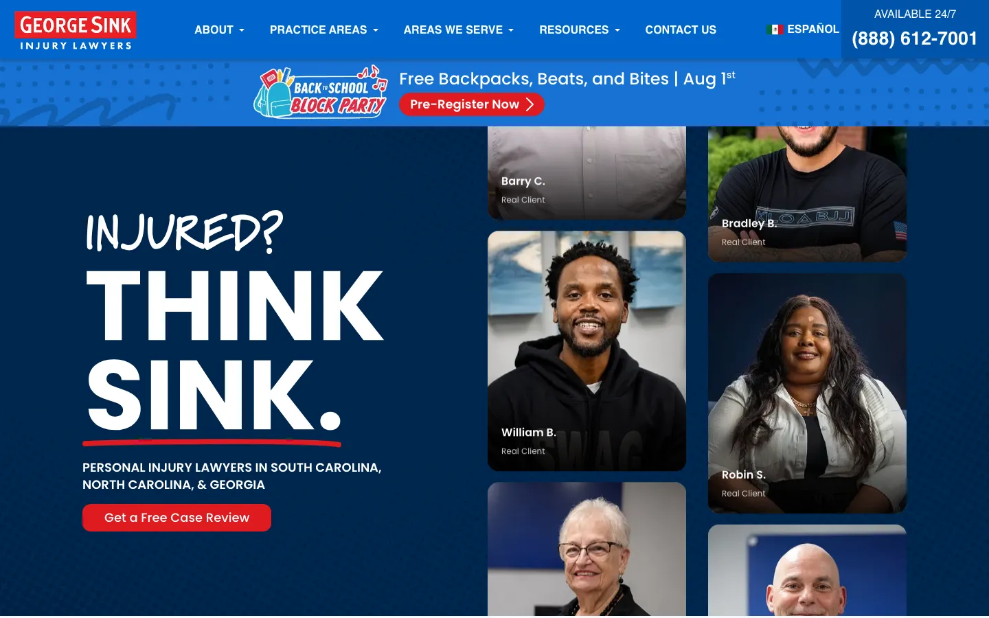 Screenshot of the George Sink, P.A. Injury Lawyers website