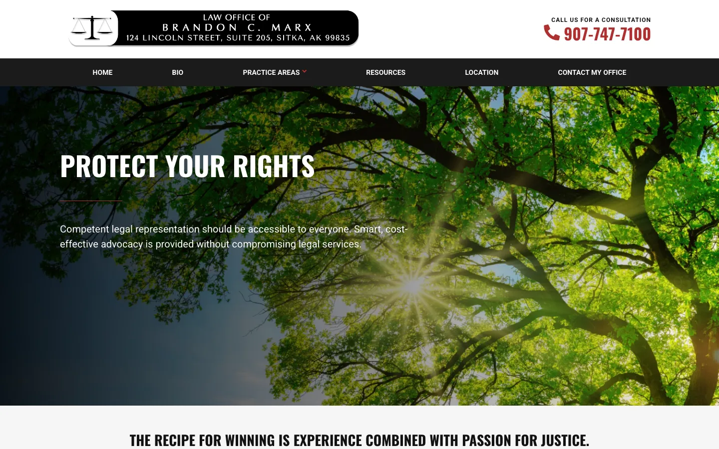 Screenshot of the Law Office of Brandon C. Marx website