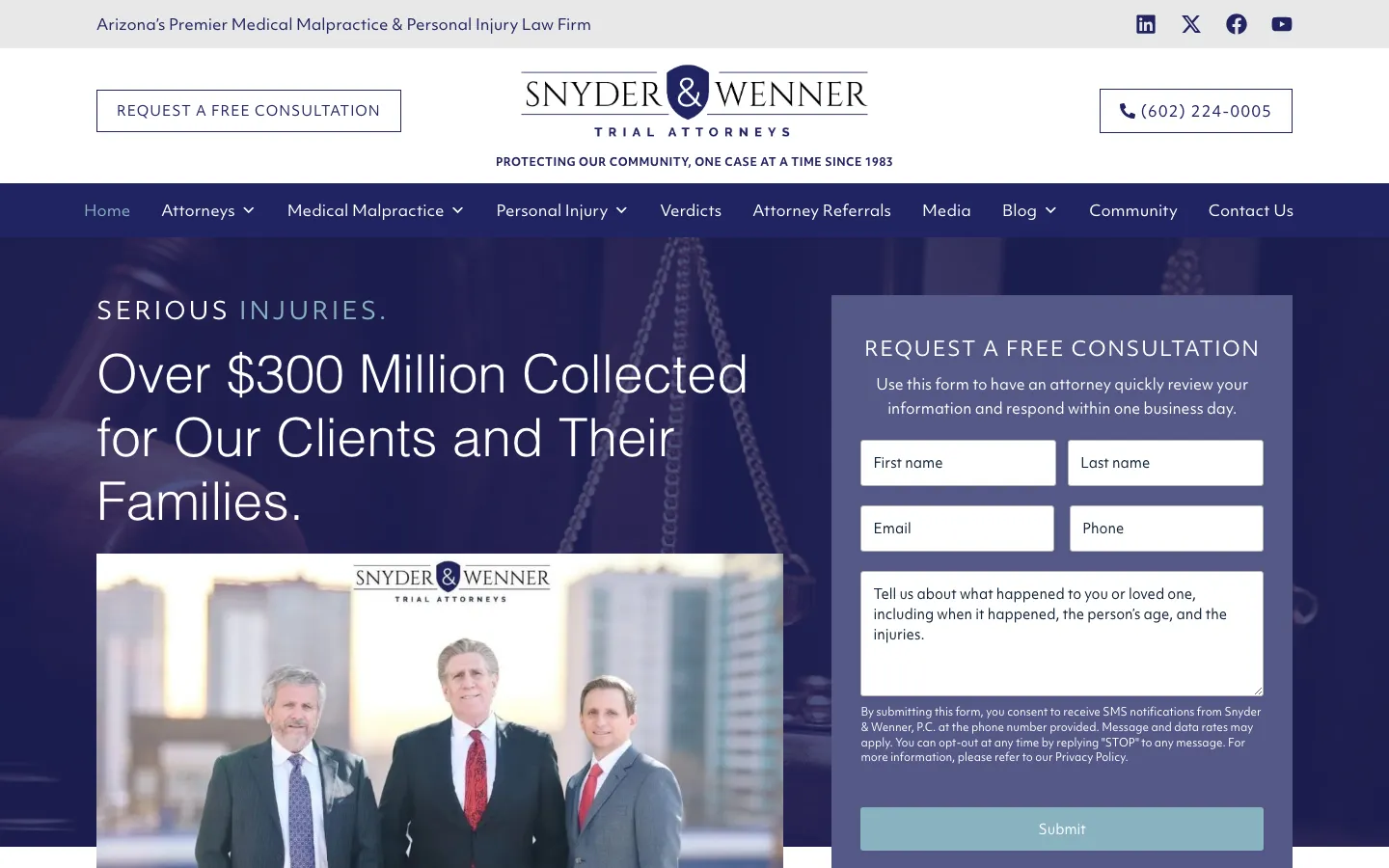 Screenshot of the Snyder & Wenner, P.C. website