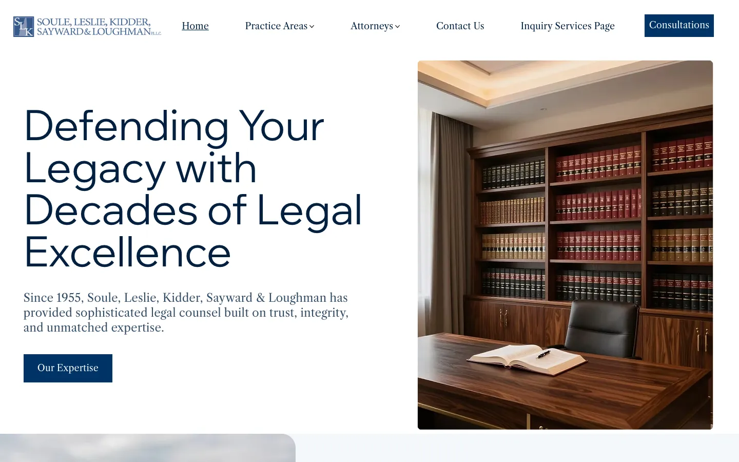 Screenshot of the Soule, Leslie, Kidder, Sayward & Loughman, P.L.L.C. website