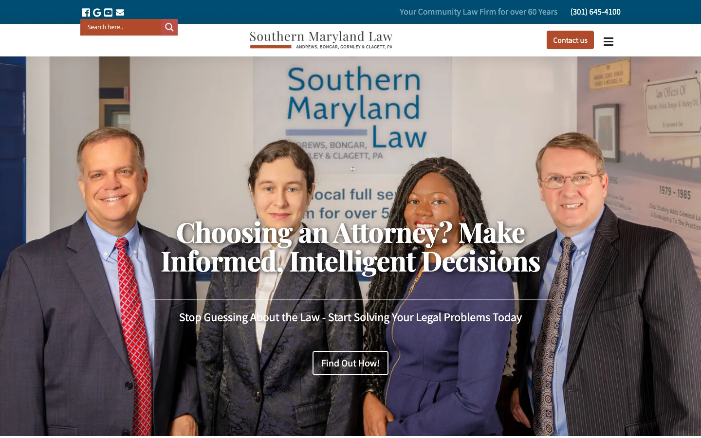 Screenshot of the Andrews, Bongar, Gormley & Clagett (Southern Maryland Law) website