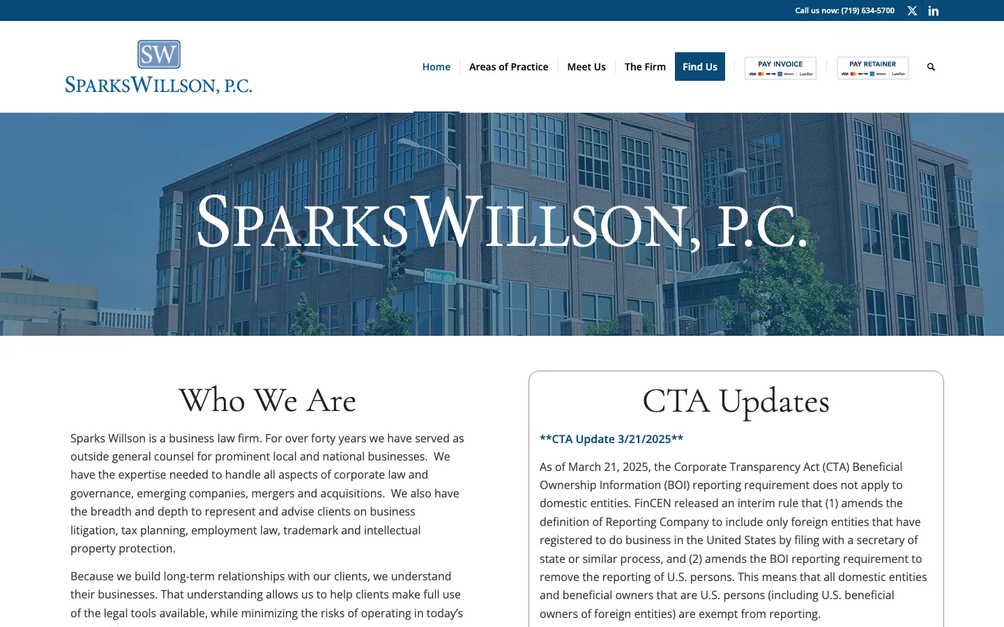 Screenshot of the Sparks Willson, P.C. website