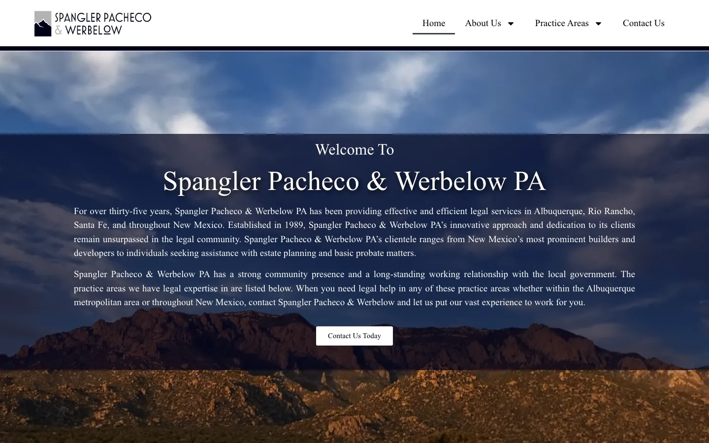 Screenshot of the Spangler Pacheco & Werbelow PA website