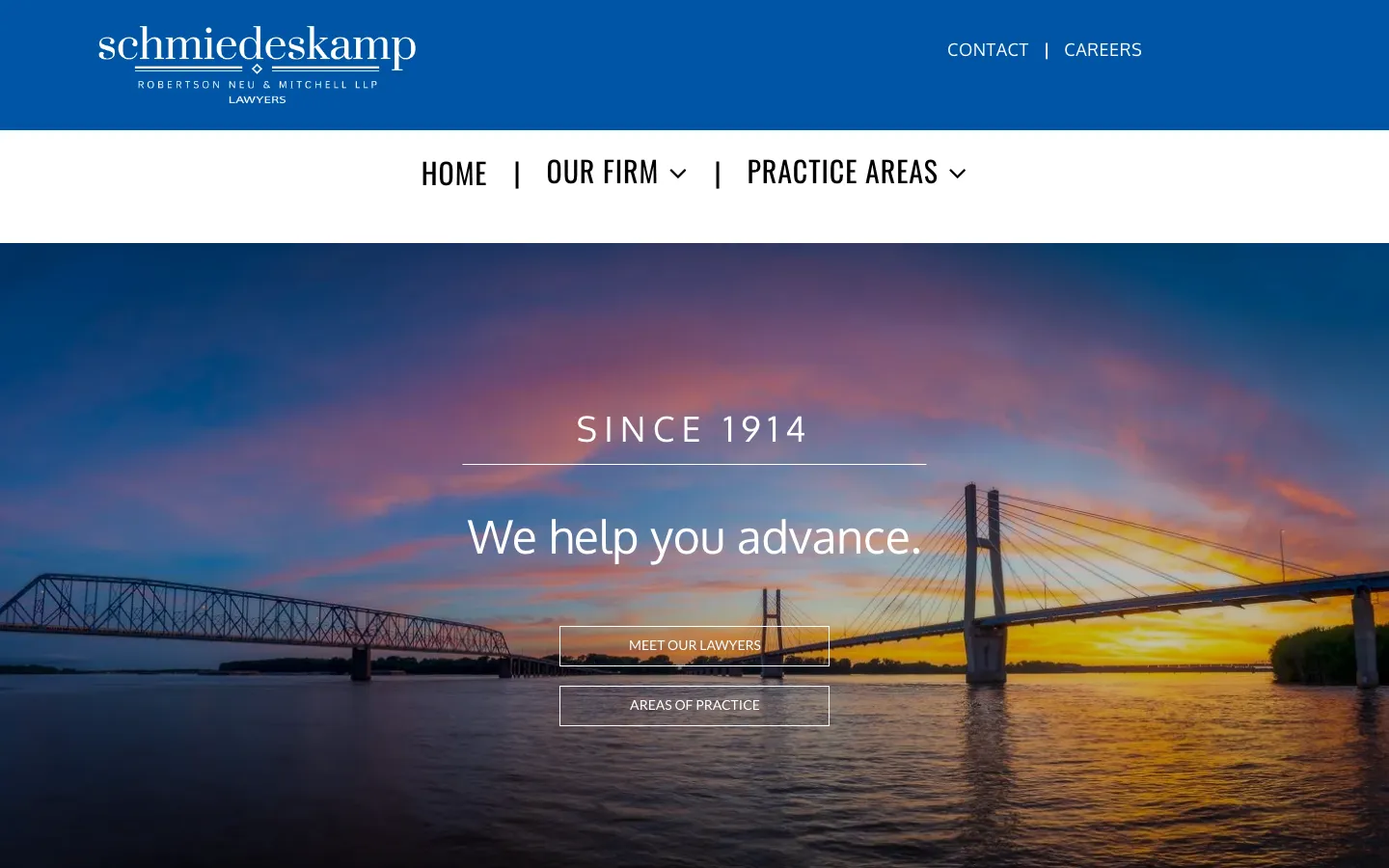 Screenshot of the Schmiedeskamp Robertson Neu & Mitchell LLP website