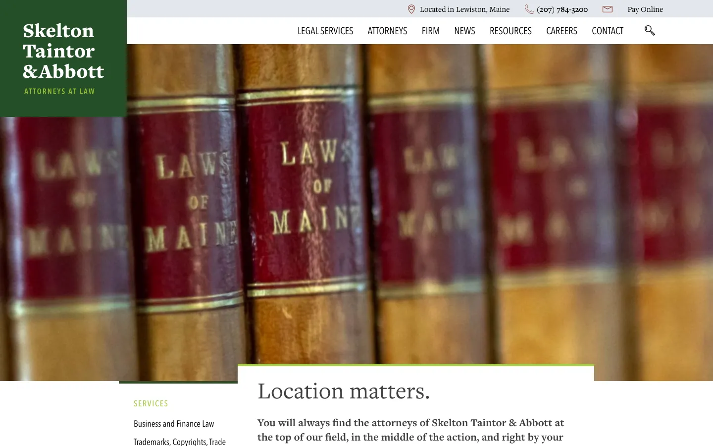 Screenshot of the Skelton Taintor & Abbott website