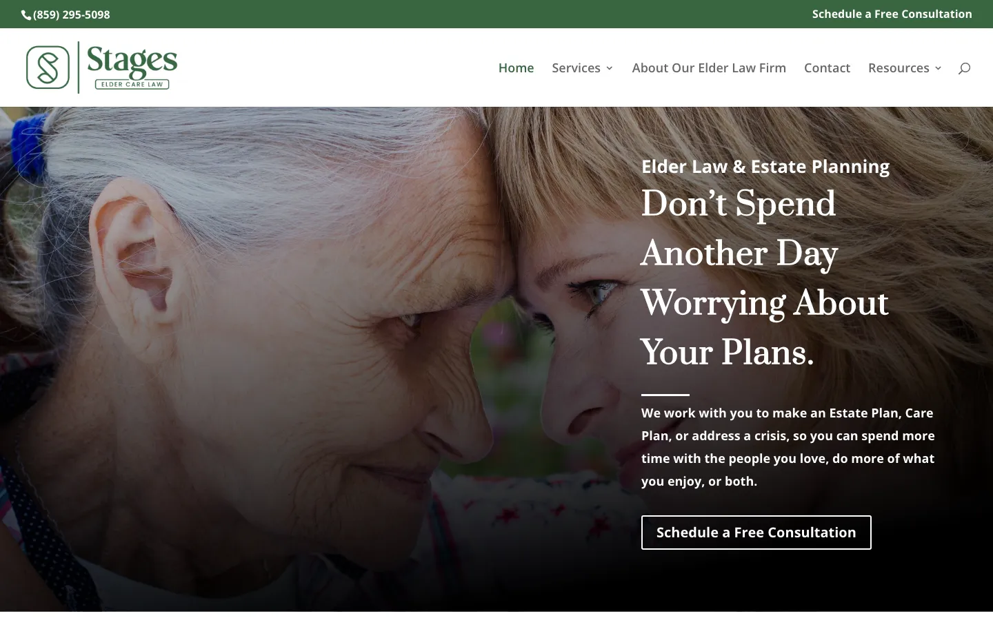 Screenshot of the Stages Elder Law and Estate Planning website