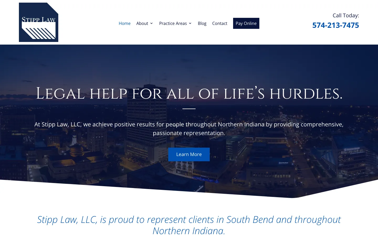 Screenshot of the Stipp Law, LLC website