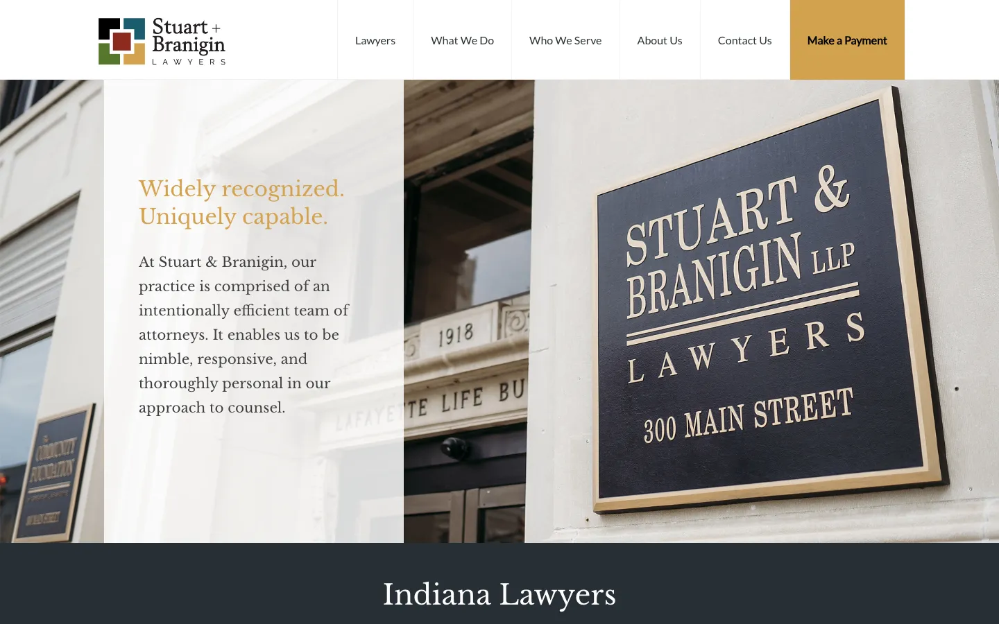 Screenshot of the Stuart & Branigin LLP website