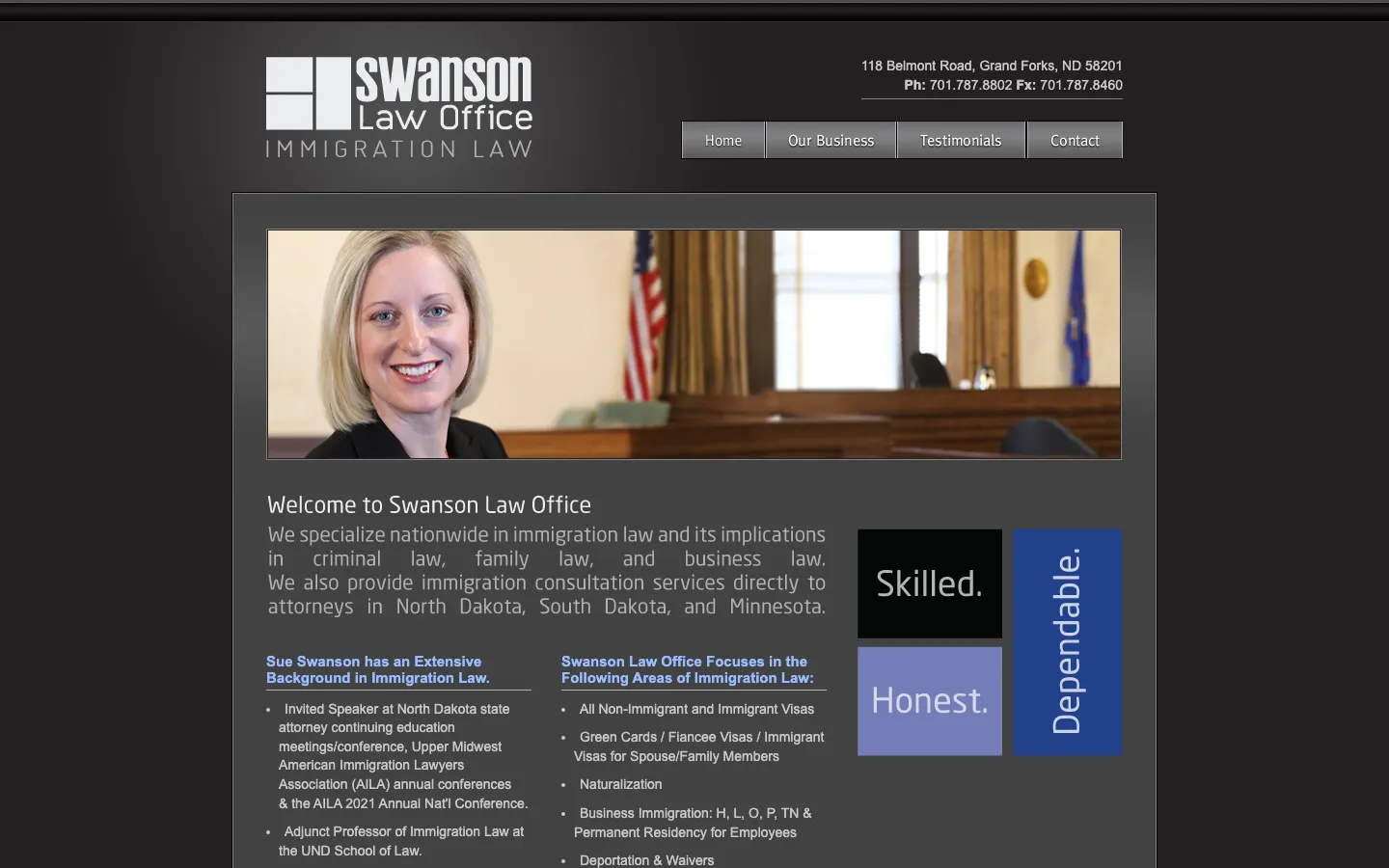 Screenshot of the Swanson Law Office website