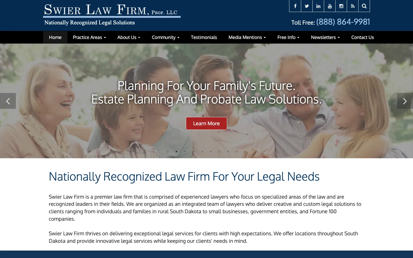 Screenshot of the Swier Law Firm, Prof. LLC website