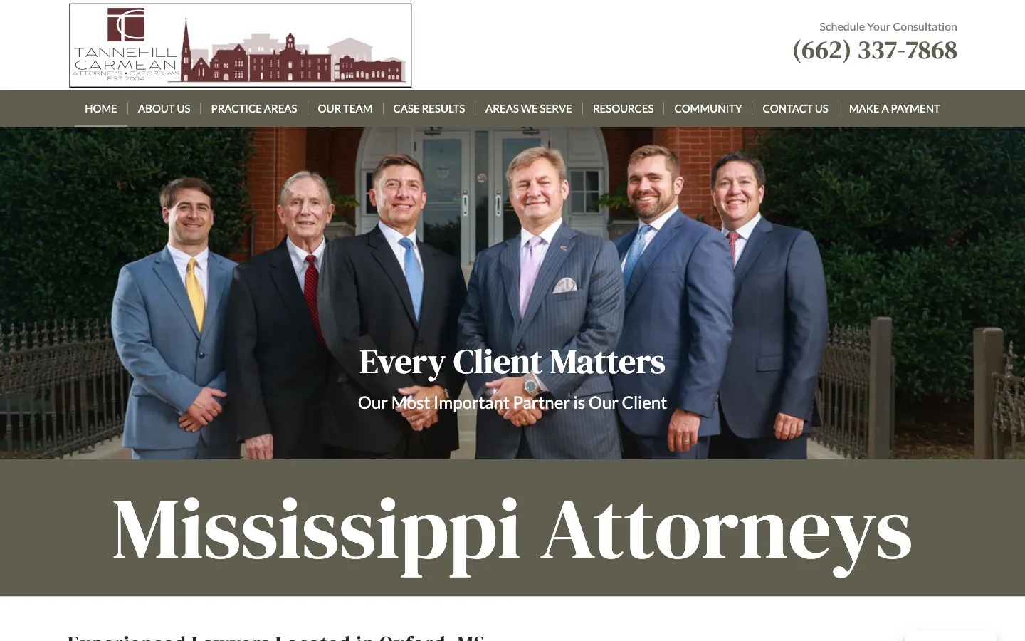 Screenshot of the Tannehill Carmean, PLLC website