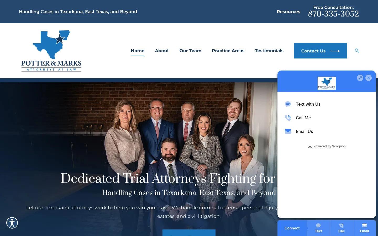 Screenshot of the Potter & Marks, PLLC website