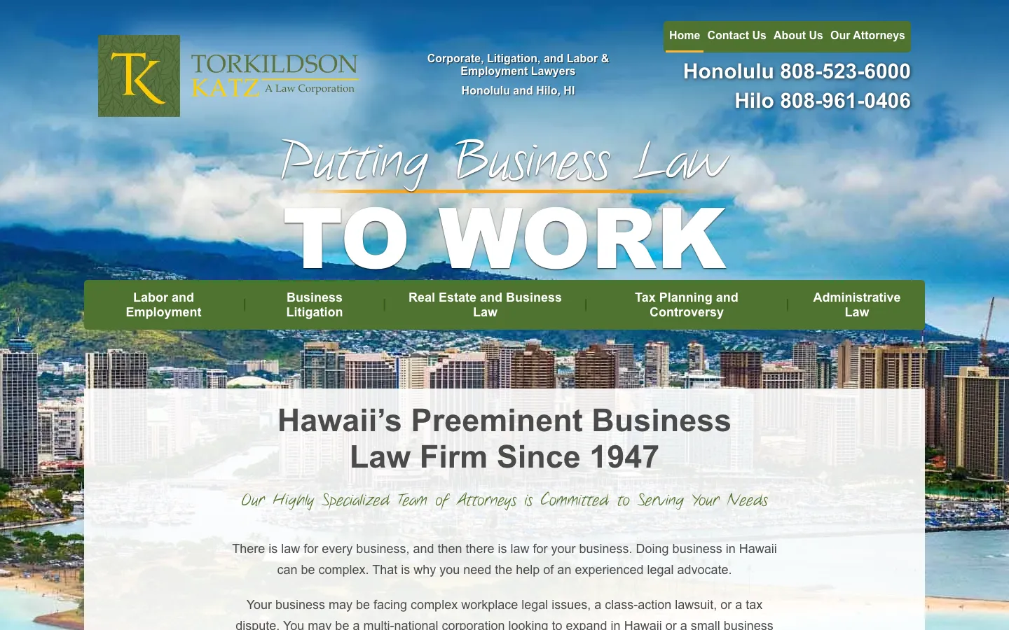 Screenshot of the Torkildson Katz, A Law Corporation website