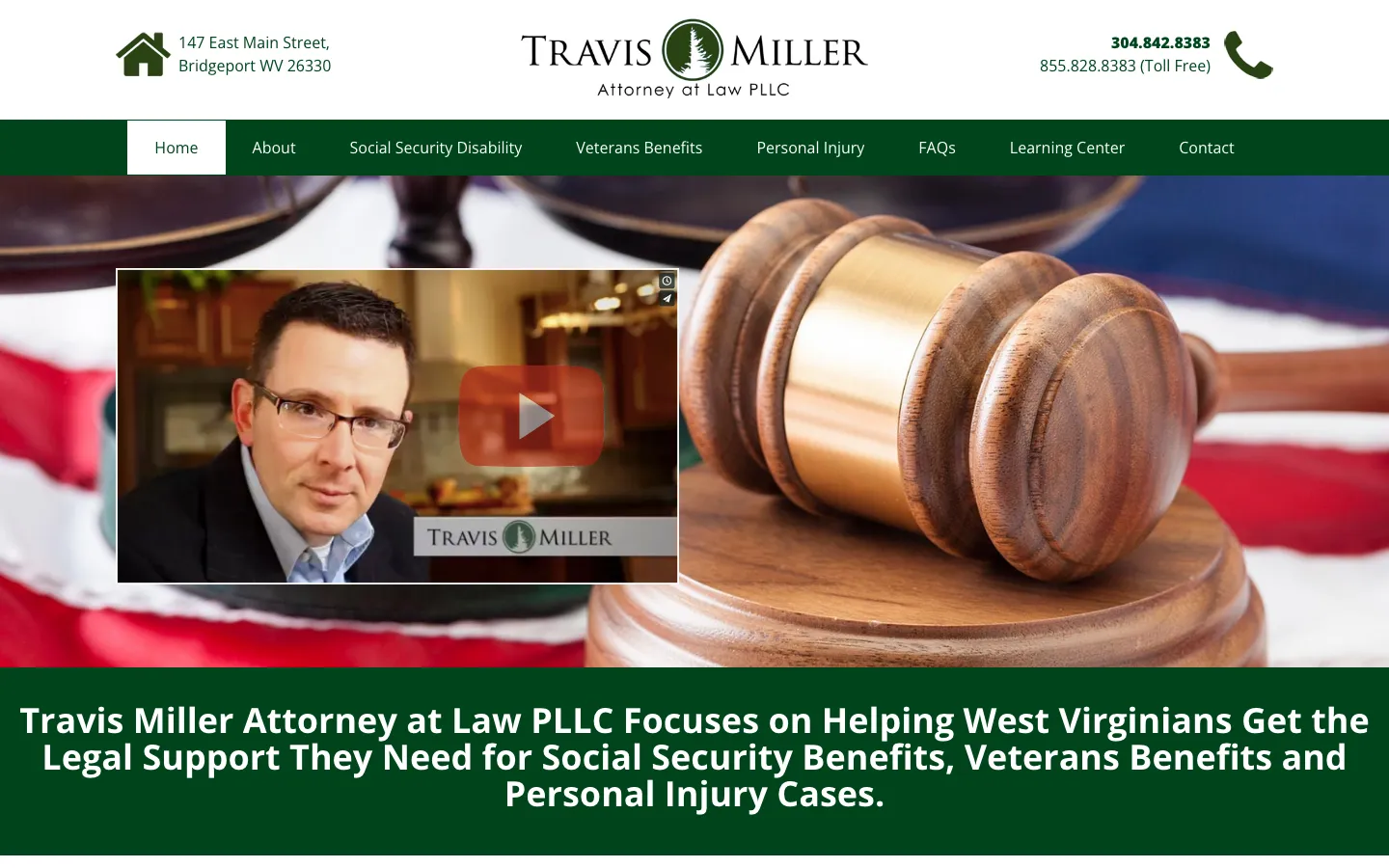 Screenshot of the Travis Miller Attorney at Law, PLLC website