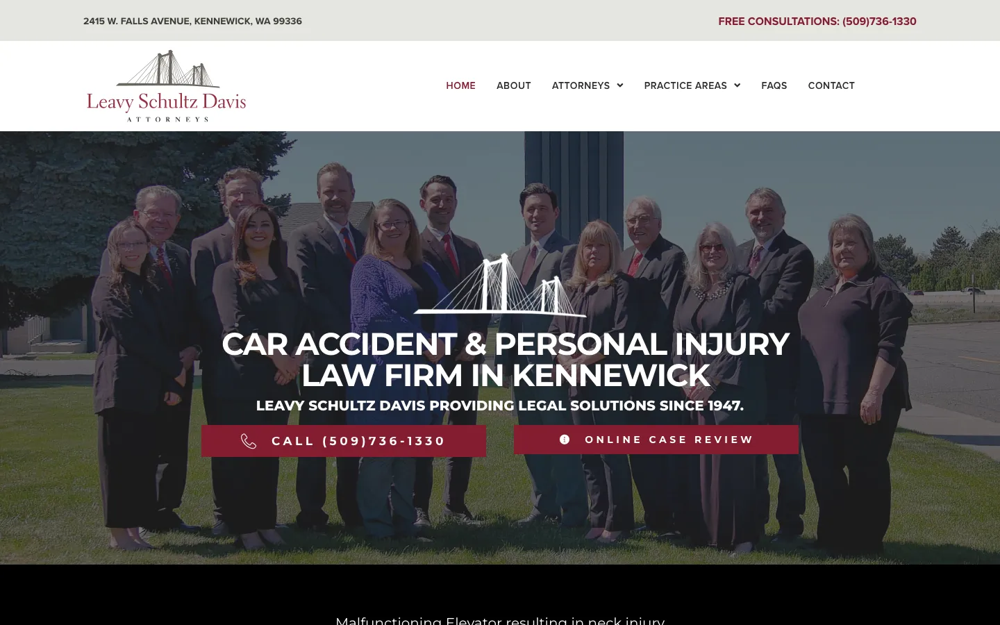 Screenshot of the Leavy Schultz Davis, P.S. website