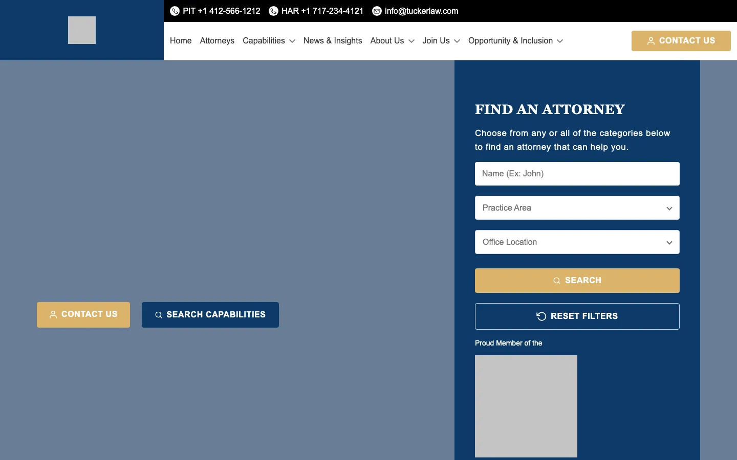 Screenshot of the Tucker Arensberg, P.C. website