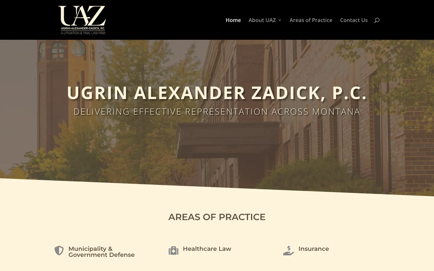 Screenshot of the Ugrin Alexander Zadick, P.C. website