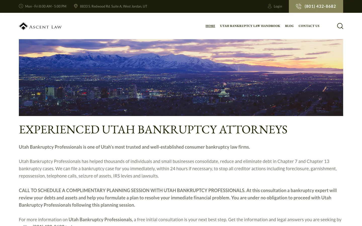 Screenshot of the Utah Bankruptcy Professionals website