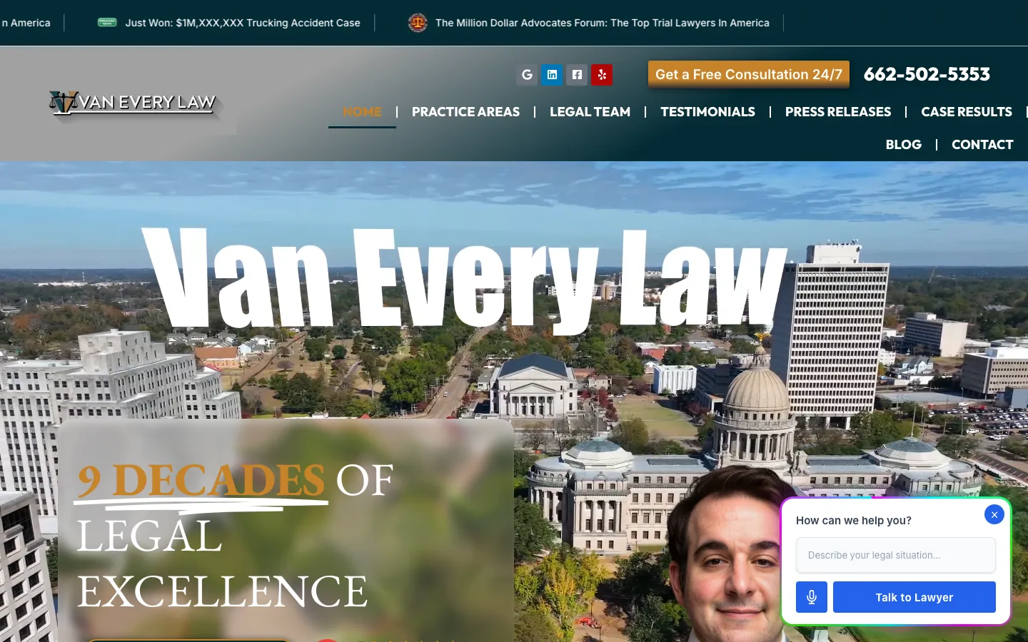 Screenshot of the Van Every Law website