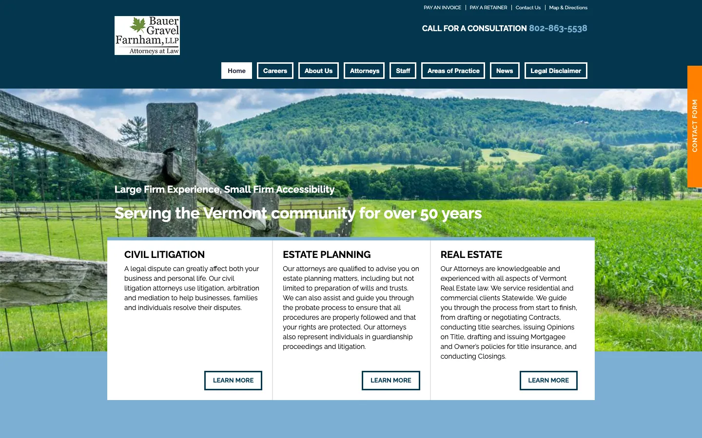 Screenshot of the Bauer Gravel Farnham, LLP website