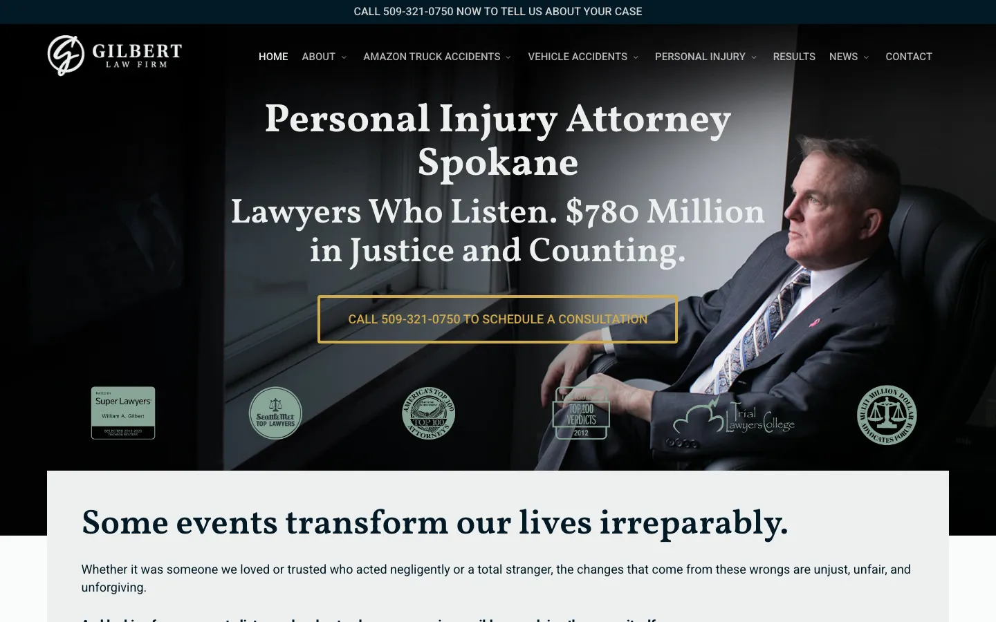 Screenshot of the Gilbert Law Firm, P.S. website