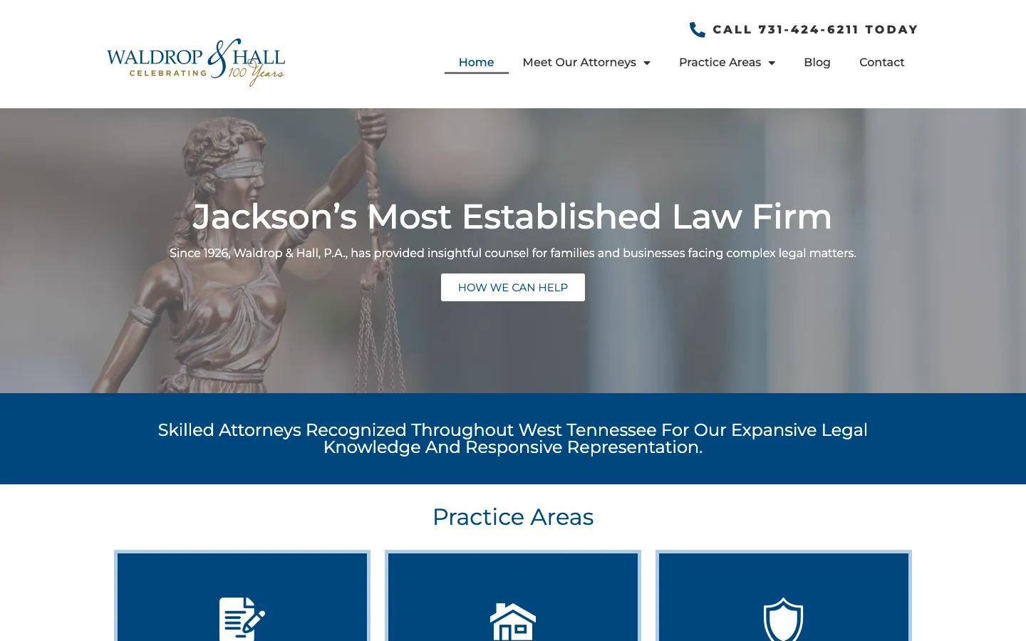 Screenshot of the Waldrop & Hall, P.A. website