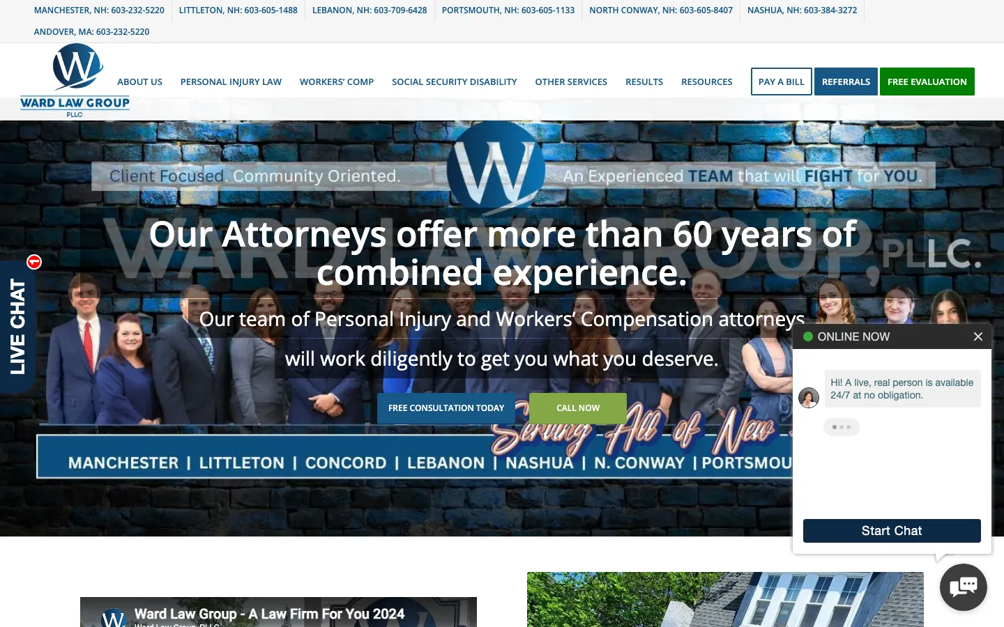 Screenshot of the Ward Law Group, PLLC website