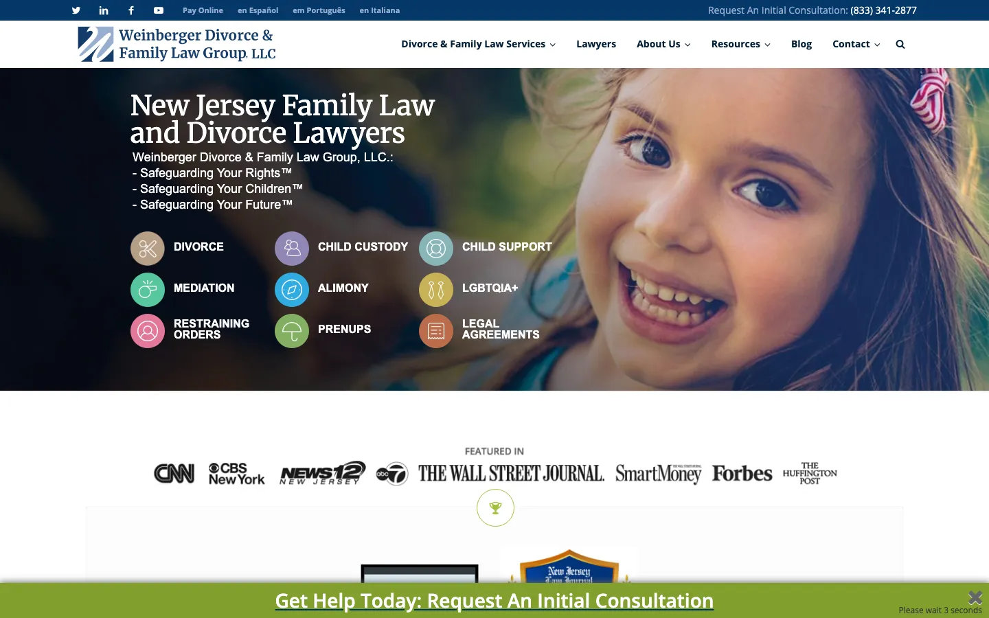 Screenshot of the Weinberger Divorce & Family Law Group, LLC website