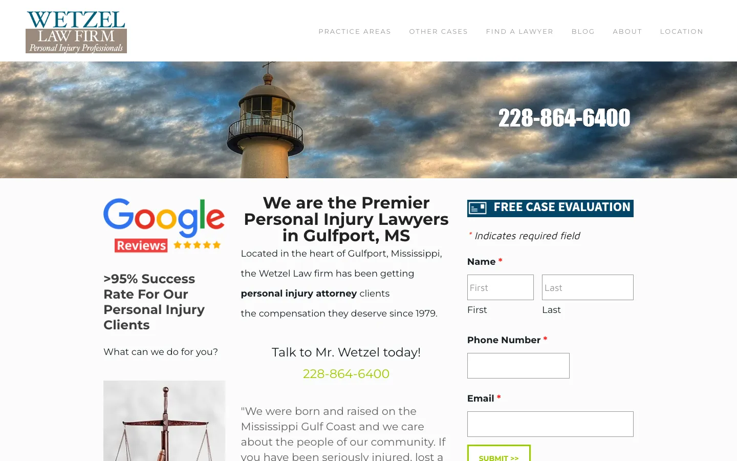 Screenshot of the Wetzel Law Firm website