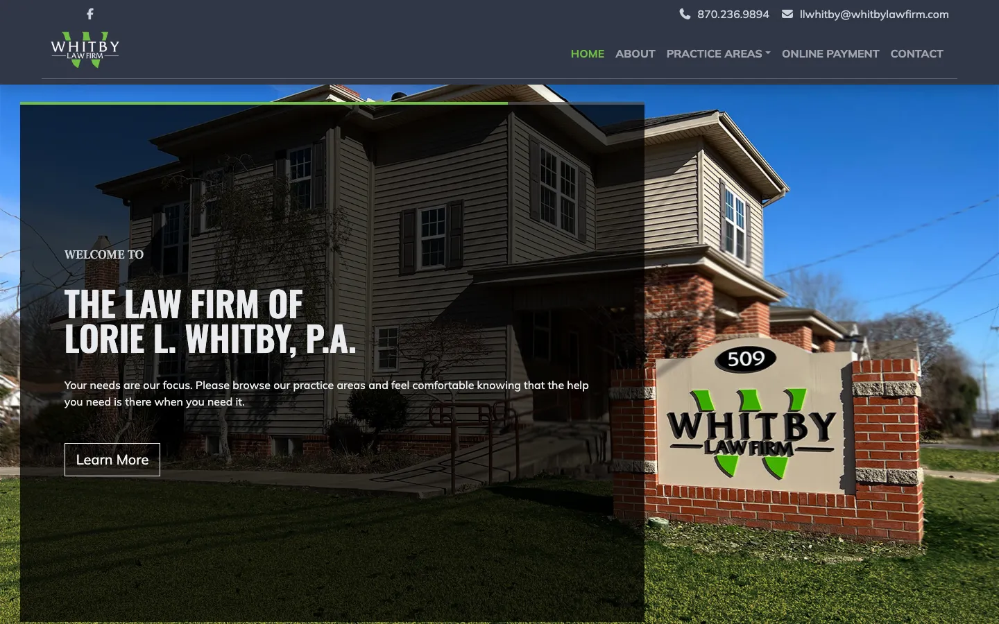 Screenshot of the The Law Firm of Lorie L. Whitby, P.A. website