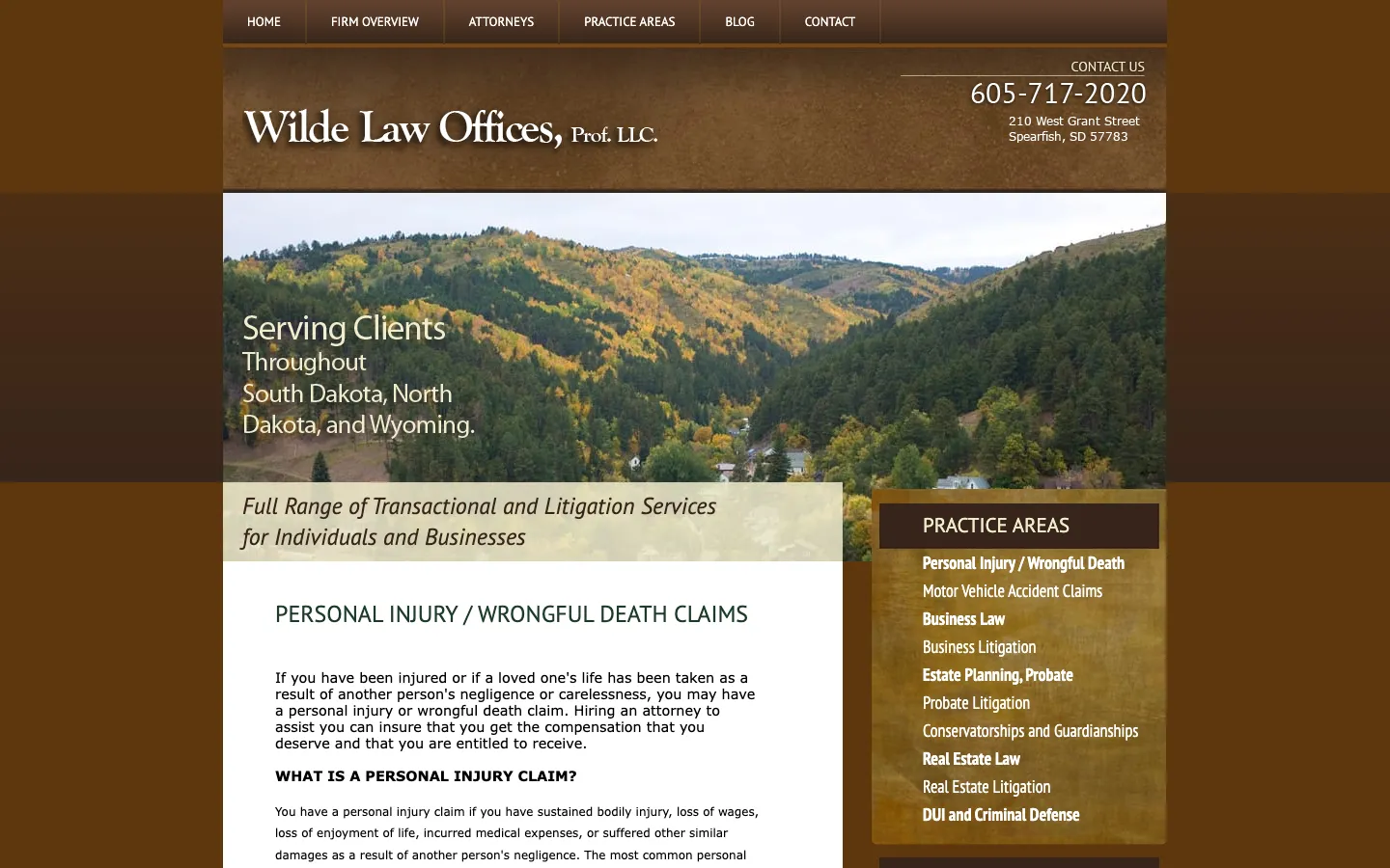 Screenshot of the Wilde Law Offices, Prof. LLC website