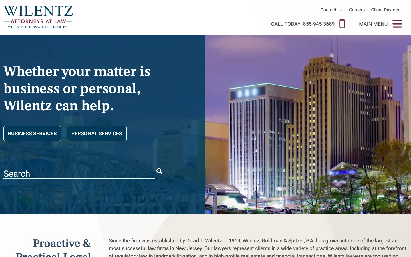 Screenshot of the Wilentz, Goldman & Spitzer, P.A. website