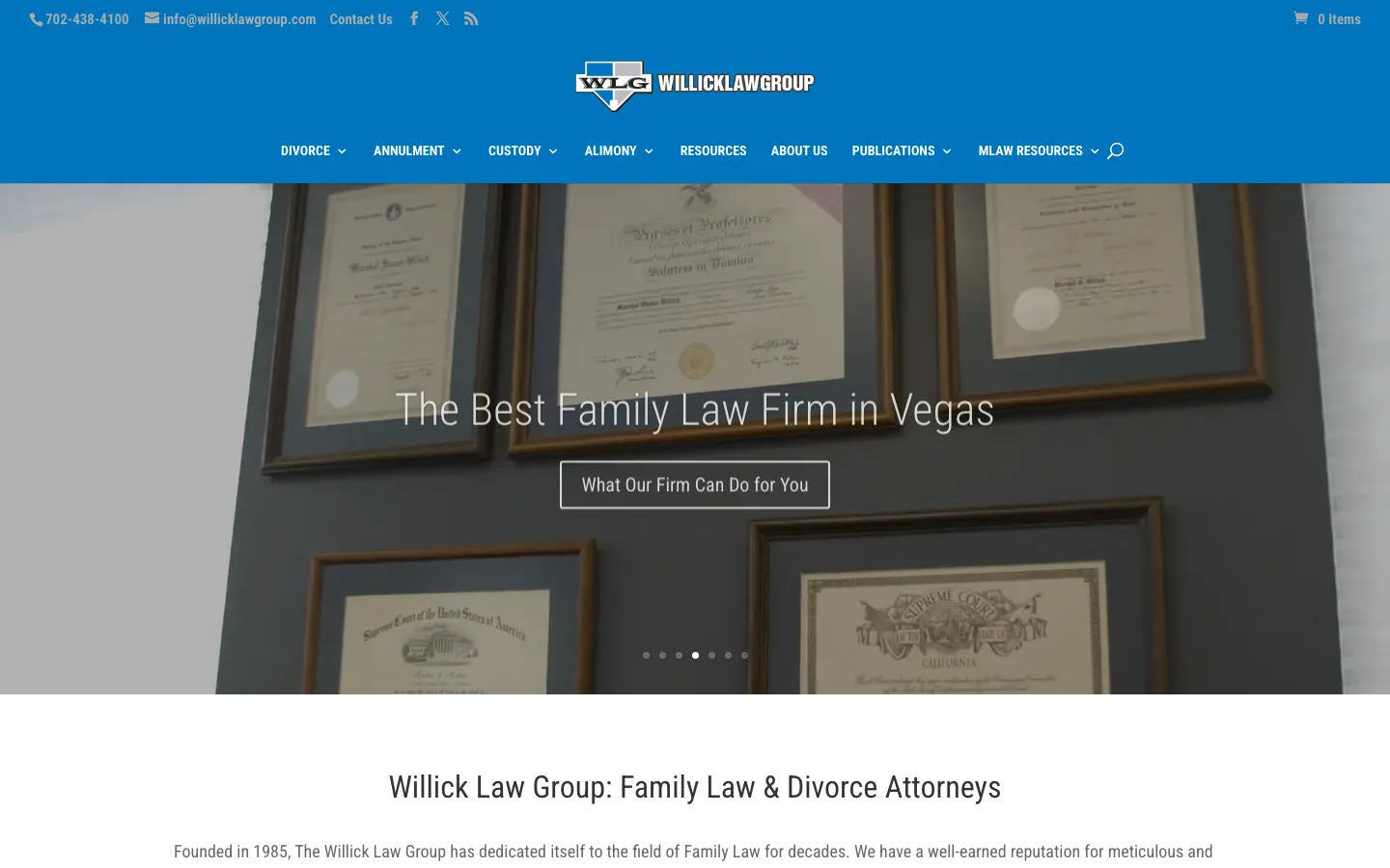 Screenshot of the Willick Law Group website