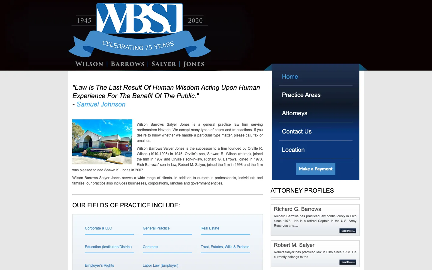 Screenshot of the Wilson Barrows Salyer Jones website
