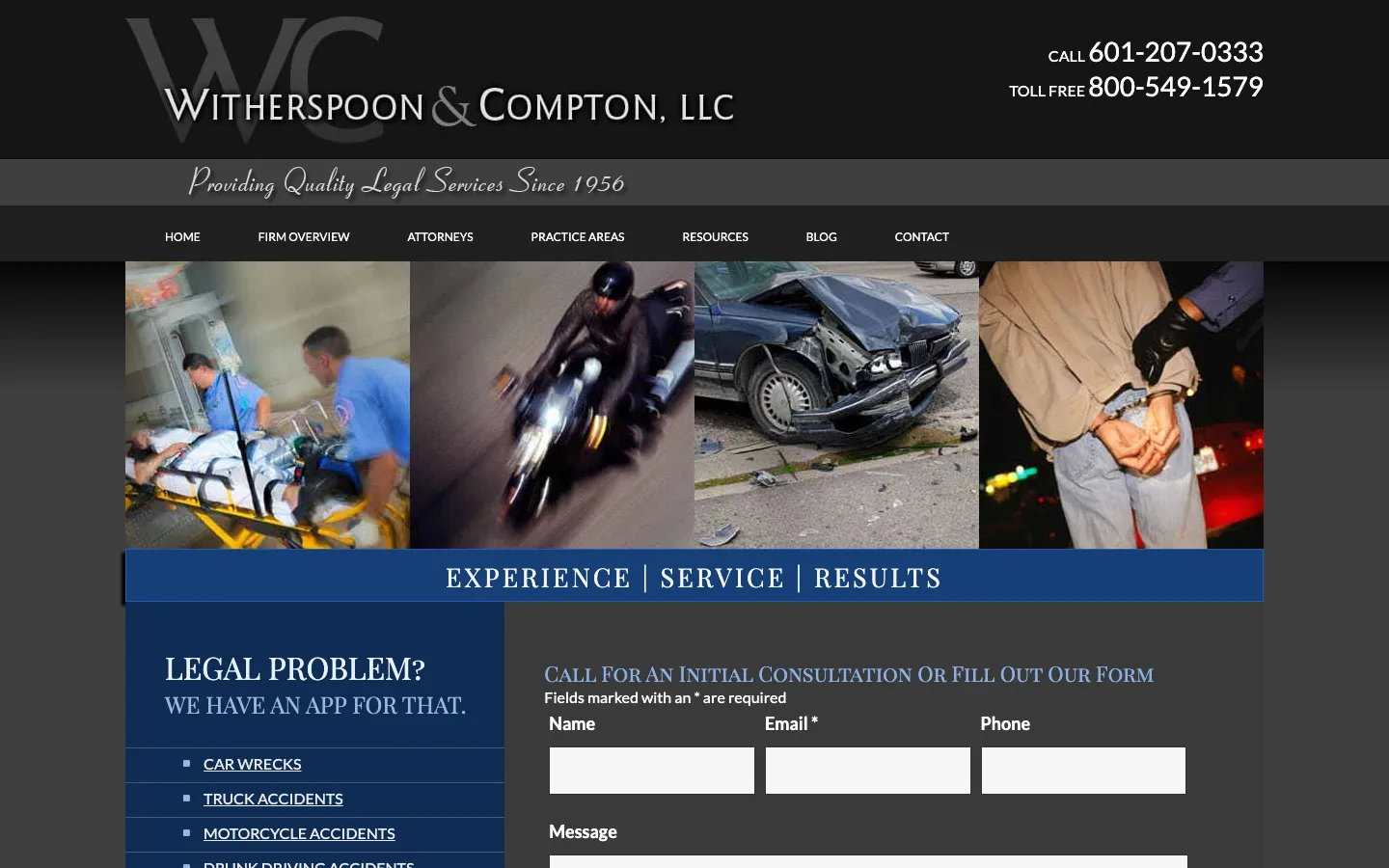 Screenshot of the Witherspoon & Compton, LLC website
