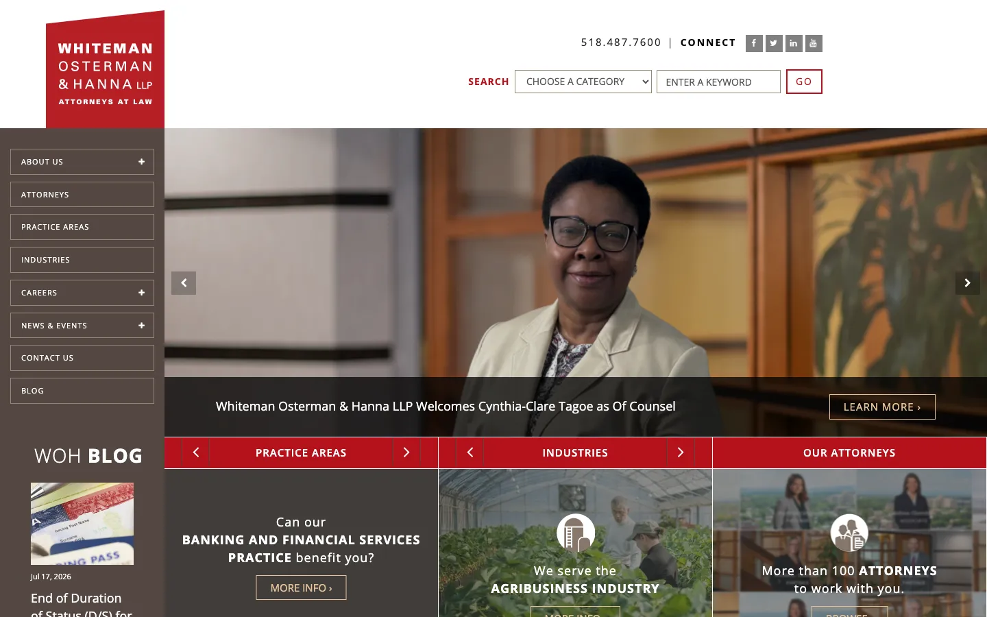 Screenshot of the Whiteman Osterman & Hanna LLP website