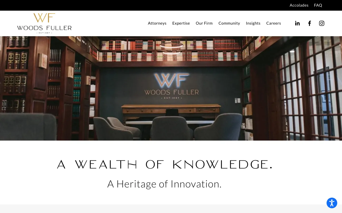 Screenshot of the Woods, Fuller, Shultz & Smith P.C. website