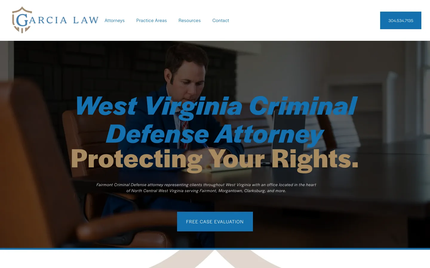 Screenshot of the Garcia Law, PLLC website
