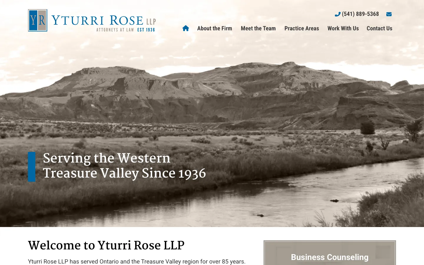 Screenshot of the Yturri Rose, LLP website