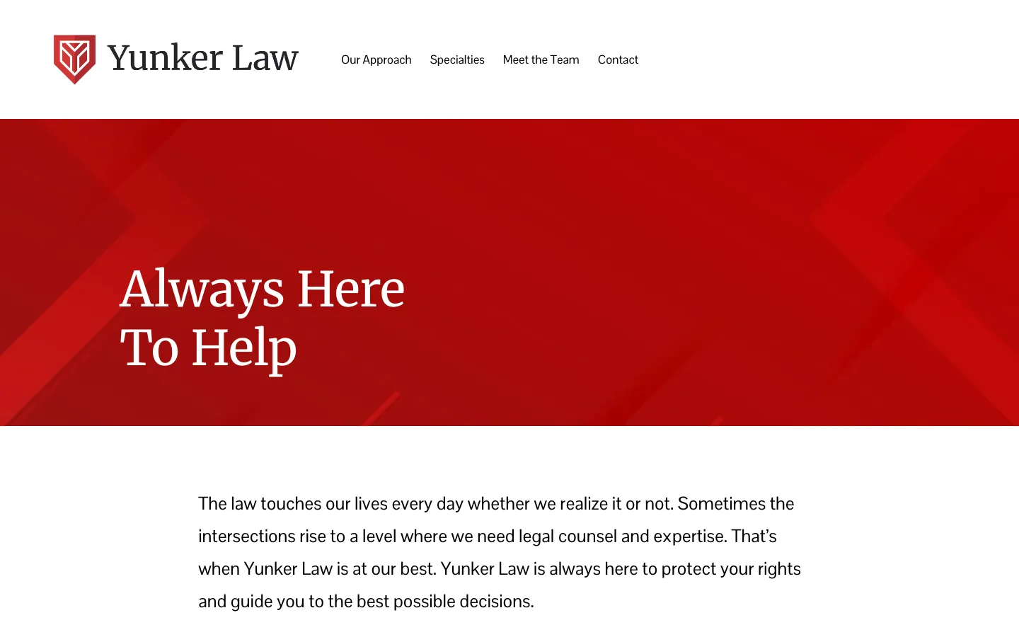 Screenshot of the Yunker Law website