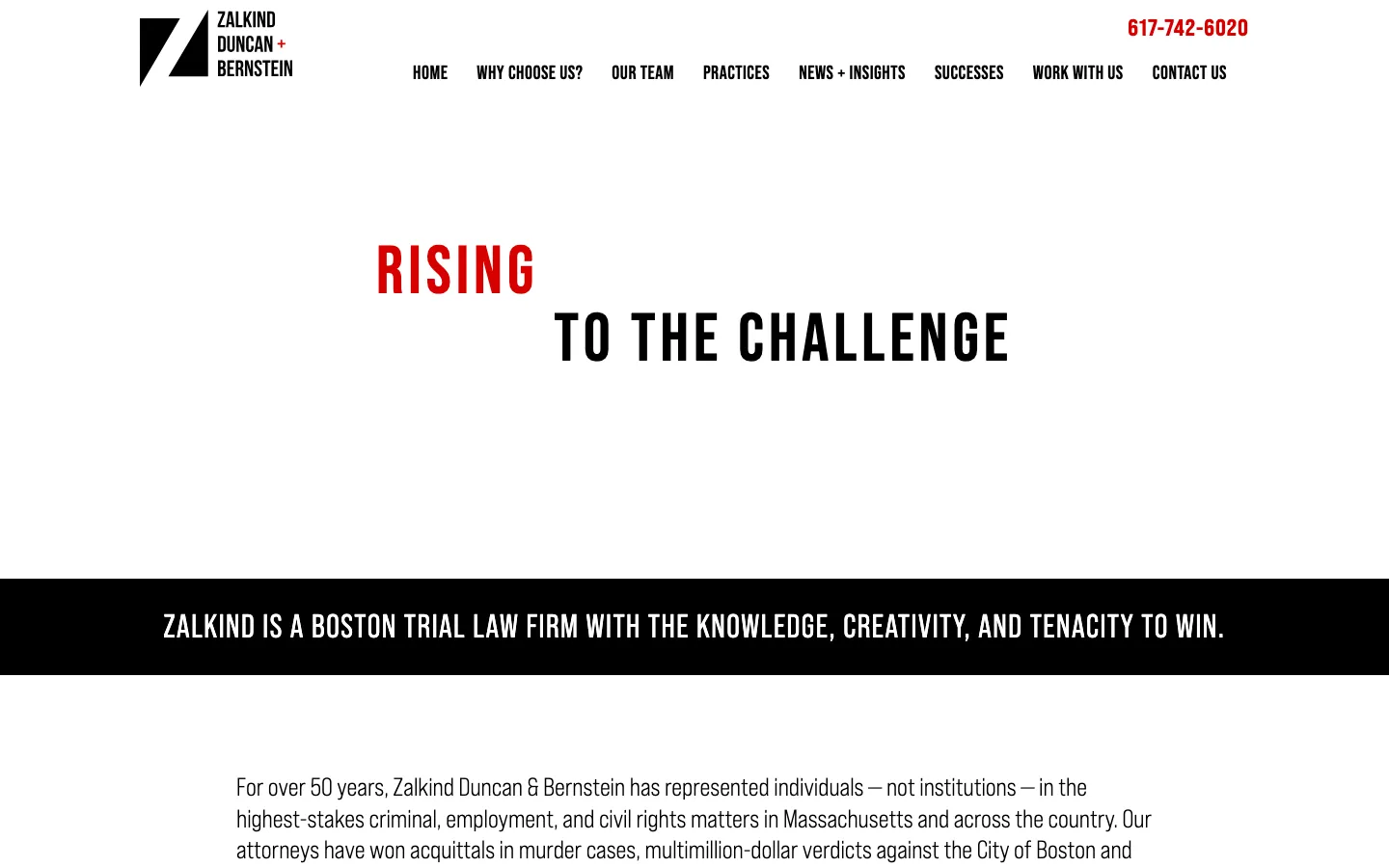 Screenshot of the Zalkind Duncan & Bernstein LLP website