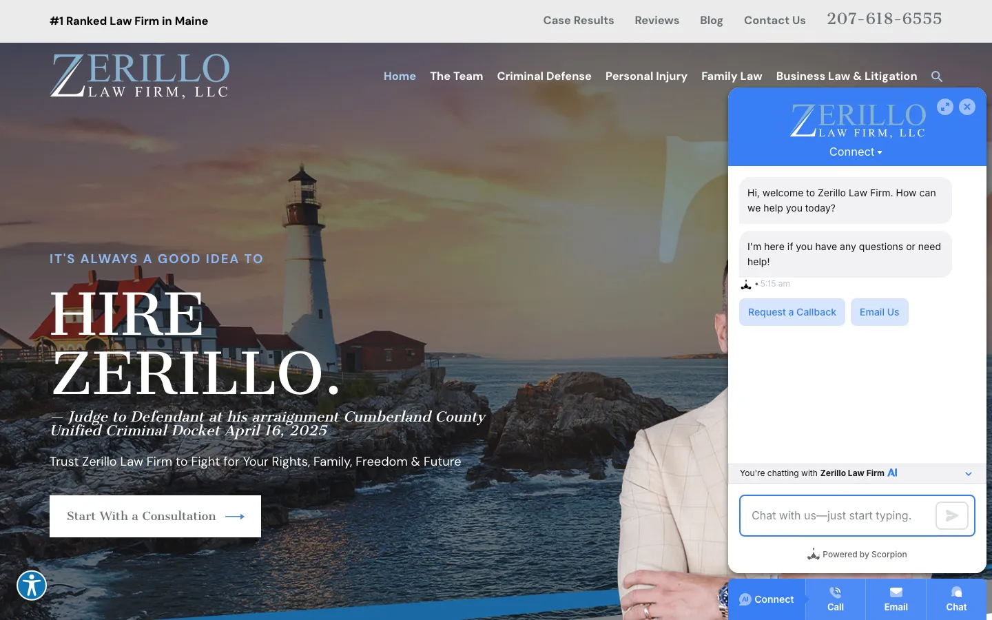 Screenshot of the Zerillo Law Firm, LLC website